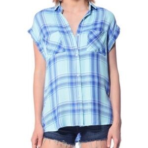 Rails Britt Tartan Plaid Cap Sleeve Button Front Top